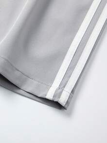 Men's Gray Striped Sweatpants, Sports Training Pants, Gym Pants, Comfortable Casual Pants, Open Hem, Side Stripe Design, Autumn Style - Light Grey - View 6