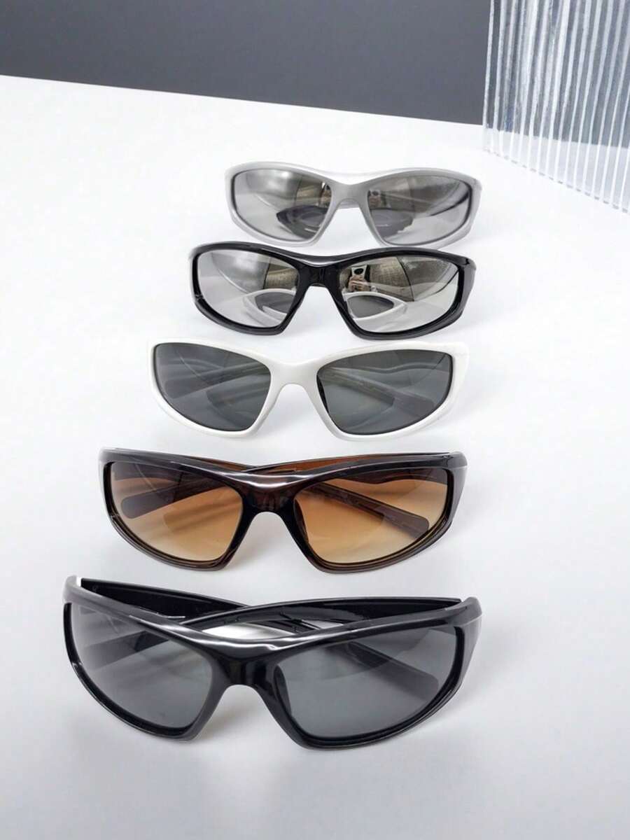 feye 5件組 白色鏡框水銀鏡片時尚眼鏡,中性 Y2K 街頭風時尚眼鏡,適合日常配戴 - 5件裝(黑銀+黑色+銀灰+白黑+褐色) - 查看 1