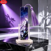 2D Flat Elegant Purple Floral Galaxy Bookmark With Silky Tassel, Creative Reading Page Clip, Aesthetic Book Accessory, Unique Gift For Bookworms - One Size Fits All - View 7