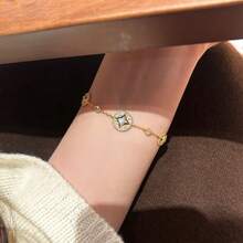 經典復古 18K 金鍍層 鑲鋯石 星芒圓盤通勤百搭女款手鍊 - 金色 - 查看 9