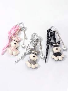 Cute Schnauzer Puppy Keychain, Y2K Leather Dog Pendant, Handmade Woven Charm, Phone Chain, Bag Decoration, Gift For Friends, Birthday Holiday - Multicolor - View 5