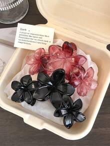 2pcs 11CM Women's Glossy Black Floral Hair Claw Clip, Hair Claw For Back Of Head Updo, Minimalist Beach Vacation Style Three-Flower Hair Clip, Gradient Color Elegant Versatile Hair Accessory, Suitable For Women's Daily, Party, Work, Travel - Multicolor - View 9