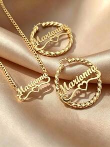 [ZzAi Custom]Personalized Custom Jewelry Set, 3cm Small Earrings + Necklace, Back To School Gift Set For Teens - Style 1 - View 5