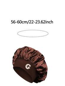 1pc Unisex Customized A-Z Letter Satin Sleep Cap, Soft Comfortable Wide Brim Elastic Silk Sleep Cap, Suitable For Daily Wear - Coffee Brown - View 2