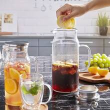 1pc Glass Water Pitcher 1000ml/1200ml/1500ml/2000ml (With Lid And Handle), Suitable For Refrigerator, Iced Tea And Coffee Pot Beverage Dispenser; Heat-Resistant Borosilicate Glass Material, Suitable For Cold And Hot Drinks And Milk Container. - Multicolor - View 8