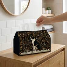 1pc Vintage Music Tissue Box - Multi-Functional Napkin Dispenser, 2 Sizes Available, Durable Polyester Material, Decorated With Suit Cat Piano Pattern, Suitable For Living Room, Holiday Theme Home Decor And Party Supplies - Multicolor - View 6