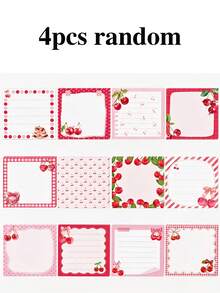 1/4/12 Random Pattern Pink Cherry Square Sticky Notes, Cute Cake Style Fresh Sweet Girly Design, Suitable For Daily Notes, Student Classroom Notes, Office Memo And Scrapbook Decoration, Perfect As Back To School Gift For Best Friends - Multicolor - View 6