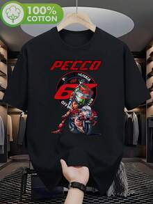 T-shirt da uomo Pecco Bagnaia 63 Campione del Mondo di Motociclismo 2025, morbida, comoda, vestibilità classica, girocollo, casual, con dettagli rossi e bianchi, taglia grande. - nero - Visualizzare 1
