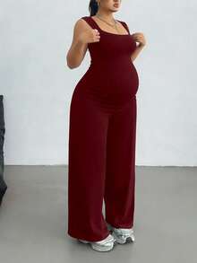 Parara Maternity Tank Top High Elasticity Jumpsuit, Comfortable & Fashionable Summer - Burgundy - View 9