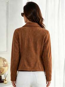 SS-Sunrise Fashion Fashionable Women's Motorcycle Jacket, Brown Suede Material, Zipper Front, Long Sleeve Design, Perfect Choice For Autumn/Winter Outfits. Fall - Brown - View 5