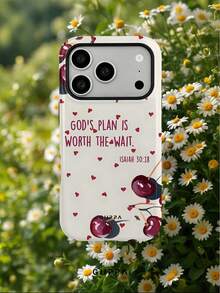 GIIPPA 1 pieza Funda de teléfono con fondo color albaricoque con pequeños corazones, cerezas y diseño de eslogan en inglés, compatible con Phone 17 Pro Max, Phone 16 Pro Max, 15 Pro Max, 14 Pro Max, estilo coreano de moda de alta gama y divertida, compatible con 11/12/13/14/15/16 Pro Max Plus, diseño elegante adecuado para hombres y mujeres, ¡regalo perfecto para la novia en Navidad, Día de San Valentín, Pascua, temporada de bodas y cumpleaños! - Multicolor - Ver 9