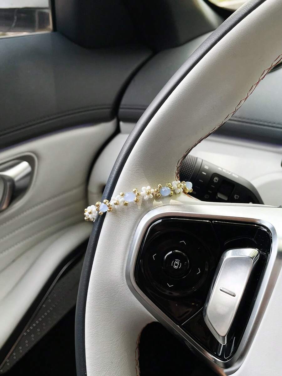 彩色種子珠汽車方向盤裝飾鏈，個性化汽車內飾裝飾鏈吊飾 - 小花 - 查看 1