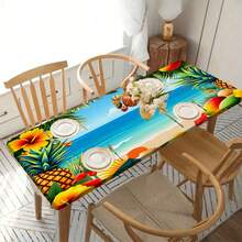 1 Stück hawaiianische Strand-Ananas-Hibiskus-Muster rechteckige elastische Tischdecke, maschinenwaschbare dehnbare Esszimmertischdecke, Sommer-Seaside-Patio-BBQ, tropischer Stil Restaurant, Ferienunterkunft, Poolparty vollständiger Tischschutz, Innen- und Außenbereich, Polyester-Material, rechteckige Form | Picknick-Tischdecke | Polyester-Stoff - Verschiedenfarbig - Übersicht 1