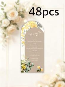 Custom 1pc/24pcs/48pcs Personalized Wedding Menu Cards, Customized Wedding Dinner Menu, Elegant Minimalist Floral Design, Wedding Table Decor, Customizable Event Menu Cards, Personalized Cards, Suitable For Wedding Banquets, Wedding Parties, Minimalist Wedding Table Decor - Arched Menu 8x18cm - View 15