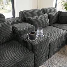 Sofá modular de lujo con forma de U, de 147 pulgadas, convertible en cama, con tapizado de pana, para sala de estar, cine en casa, villa, apartamento y estudio. No requiere montaje. - Gris - Ver 10