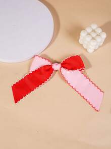 1 pieza Clip para el cabello con lazo acanalado y ribete de cola de golondrina de doble tono rosa, accesorio de cinta para niñas - Multicolor - Ver 3