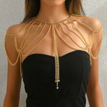 1pc Heart & Thorn Metal Shoulder Chain Accessory, Niche 3D Pendant, Dark Style Nightclub Photo Outfit Chain - Gold - View 1