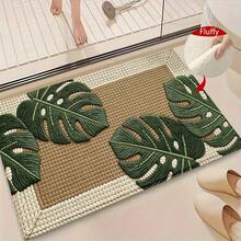 1pc Green Leaf Pattern Design Microfiber Bath Rug,Non-Slip And Soft Bathroom Mat,Doormat, Water Absorption Mat,Machine Washable,Low Pile,TPR Backing,Knit Fabric,ForBedroom,Kitchen,Entryway,Indoor Use,Accessories & Home Decor, Perfect New Home Gift. - Multicolor - View 2