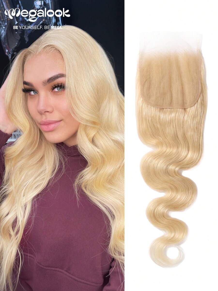 MEGALOOK 4x4 Lace Front 100% Human Hair Closure 613 Blonde Transparent Lace Frontal Body Wave Pre Plucked Hair Closure 8-20 Inch Human Hair Extension For Women - S613 - View 1