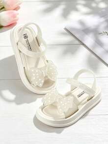 HAHABOBO Kids White Thick Sole Bow Sandals, Translucent Glitter Ankle Strap, Lightweight Summer Girls Beach Vacation Shoes - White - View 2