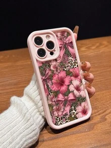 1件豹紋粉色花朵蝴蝶結圖案蘋果手機殼，相容 iPhone 17 Air 16 15 Pro Max 14 Plus 13 12 11 ProMax，白色時尚防塵防污保護殼，創意節日禮物 - 彩色 - 查看 3