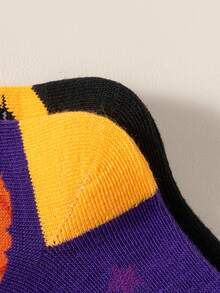 5 Pairs Kids Halloween Themed Mid-Calf Socks, Pumpkin, Ghost And Black Cat Color Block Pattern, Boys Girls Holiday Party Socks - Multicolor - View 7