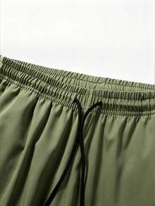 Men's Black Casual Pants With White Side Stripes, Summer Thin Breathable Quick-Dry Non-Clinging Straight Leg Pants, Elastic Waist Loose Fit Slimming Sports Long Pants, Suitable For Work, Commute, Street, Travel, Fitness, Running, Home Leisure - Army Green - View 7