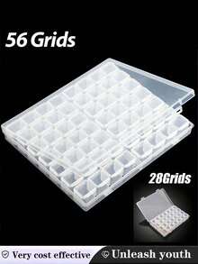 1PC Transparent Plastic Compartmental Storage Box,10-56 Grids Optional Adjustable Divider Net Style Organizer, Dust-Proof Desktop Indoor Home Handicraft Beads Jewelry Nail Rhinestone DIY Small Accessory Classification Container - A - View 2