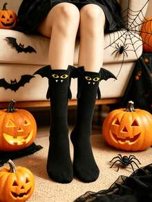 Women's Halloween Ghost & Bat Socks, Funny Novelty Mid-Calf Socks With Wings, Party Prank Mid-Calf Socks - Multicolor - View 2