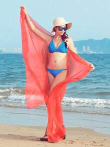 1pc Solid Color Large Size Cherry Sun Protection Shawl Beach Scarf Women Dance Silk Scarf Spring Summer Autumn Versatile Cover-Up New Style - Multicolor - View 5