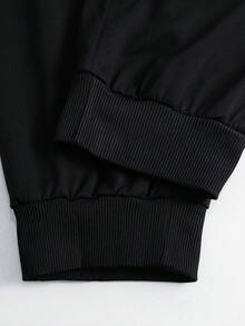Men Solid Full Zip Bomber Jacket & Drawstring Joggers 2 Pieces Tracksuit Casual Sports Sweat Set - Black - View 6