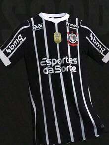 Camisa da Corinthians Preto Listrada Símbolo Retrô Camiseta Nova 2026 Atualizada - listrada - Visão 2