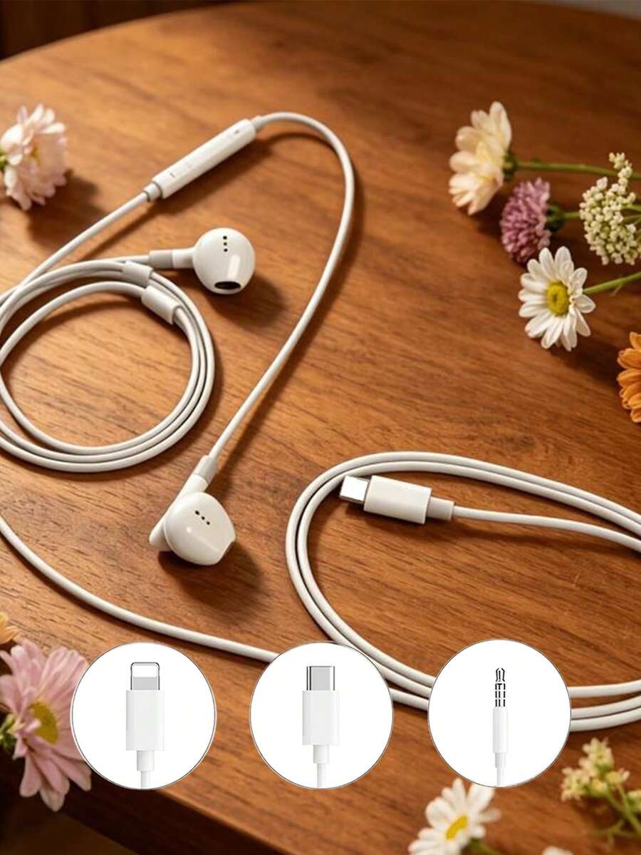 有線入耳式耳機,相容 iPhone 介面、Type-C USB-C 插頭與 3.5mm 插孔,舒適佩戴,附麥克風,適用於筆記型電腦與行動裝置 - 查看 1