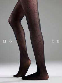 MOIRÉALLURE 1件裝 素色日常時尚提花緊身褲 - 黑色 - 查看 5