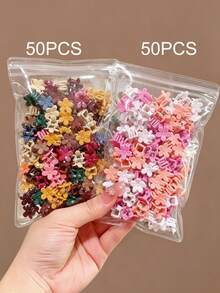 100PCS Girls Multi-Color Mini Plum Blossom Hair Claw Clips Basic Practical Hair Accessories For Ponytails And Bangs Hair Clips Headwear Student Gift Daily Use Hair Styling - Multicolor - View 6