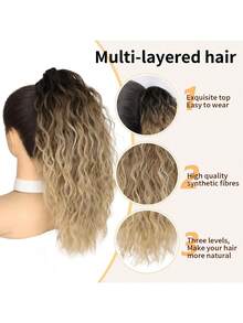 18-Inch Heat-Resistant Synthetic Wavy Ponytail Extension (Black-To-Brown Ombre), Suitable For Parties And Daily Wear., Halloween - Multicolor - View 5