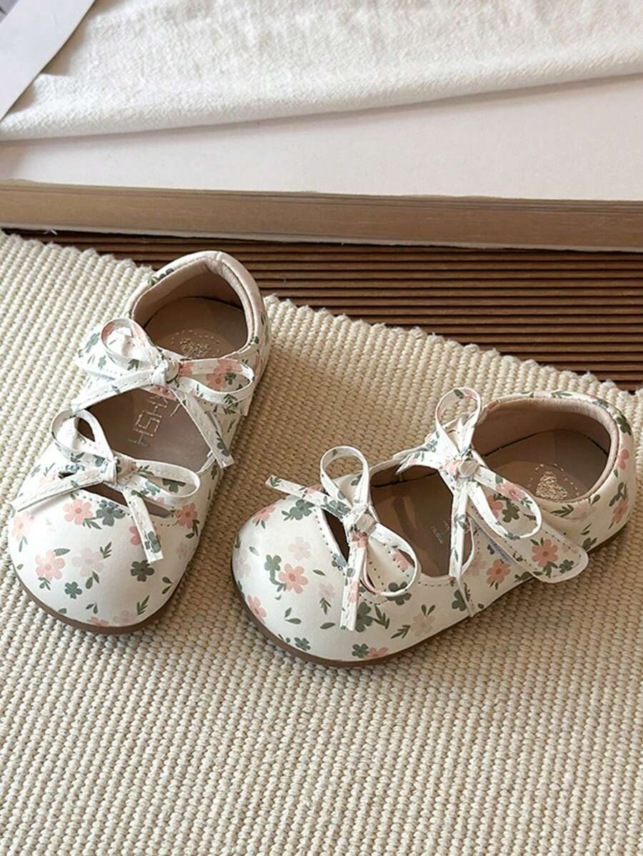 Girls' Flat Shoes Spring/Autumn New Floral Bow Princess Shoes Soft Sole Non-Slip Children's Mary Jane Shoes