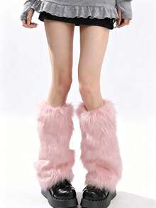 1 Pair Y2K Women's Plush Leg Warmers, Soft Fuzzy Boot Covers, Suitable For Winter, Halloween And Santa Claus Costume Matching - Pink - View 9