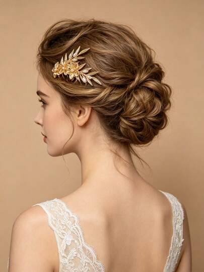 1 Piece Of Vintage Alloy Leaf Faux Pearl Hair Comb, Suitable For Weddings, Parties, And Daily Hair Accessories