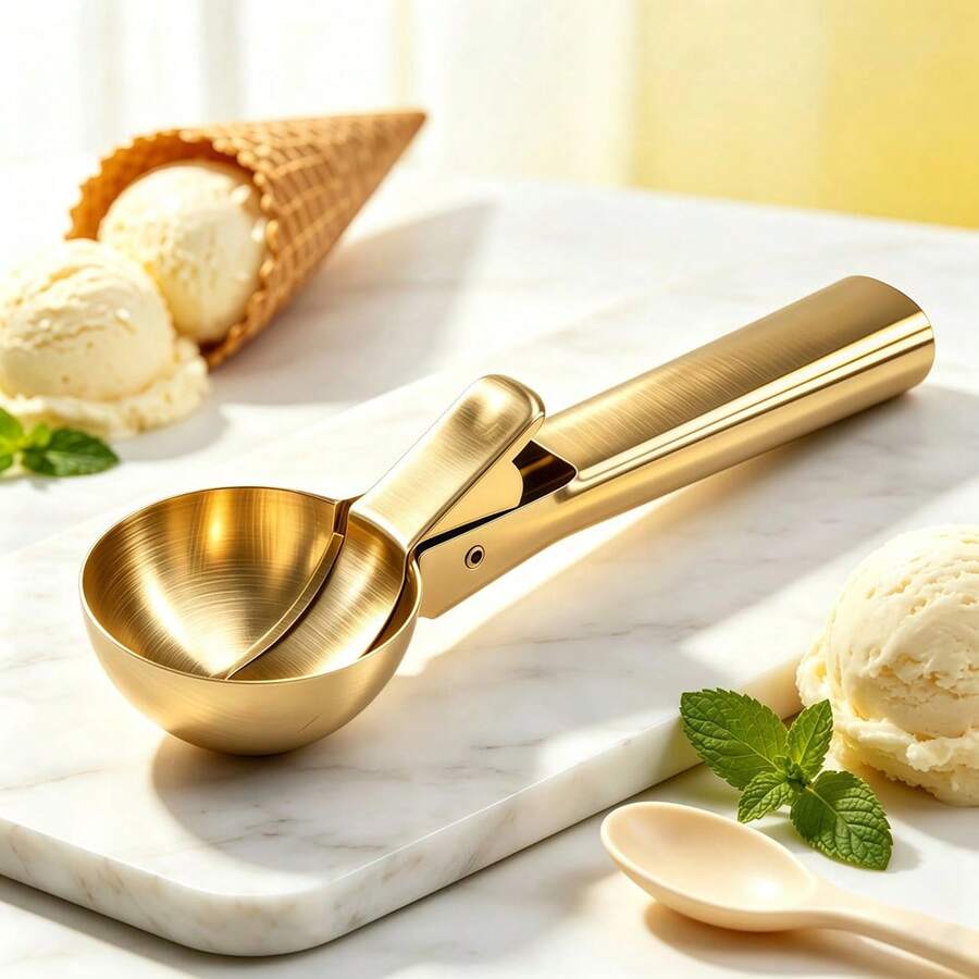 Stainless Steel Ice Cream Scoop With Trigger Release Mechanism, Non-Stick Spherical Spoon, Suitable For Baking And Desserts