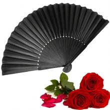 Black Classic Folding Hand Fan, Silk Fabric, Bamboo Frame, Blending Chinese And Western Styles, Suitable For Weddings, Parties, Performances, Dancing, Home Decor, Festivals, Gifts, Birthdays, Graduations And More - Fan - View 2