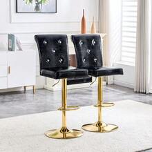 Set Of 2 Black Vintage Crocodile Leather Lift Bar Stools - 黑色 - 查看 4