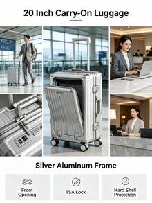20 Inch Aluminum Frame Business Laptop Carry On Suitcase TSA Lock Universal Wheel Multi Color Travel Luggage Holiday Gift. - Silver - View 3