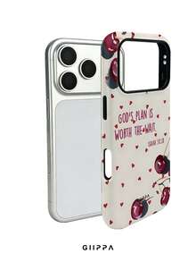 GIIPPA 1 pieza Funda de teléfono con fondo color albaricoque con pequeños corazones, cerezas y diseño de eslogan en inglés, compatible con Phone 17 Pro Max, Phone 16 Pro Max, 15 Pro Max, 14 Pro Max, estilo coreano de moda de alta gama y divertida, compatible con 11/12/13/14/15/16 Pro Max Plus, diseño elegante adecuado para hombres y mujeres, ¡regalo perfecto para la novia en Navidad, Día de San Valentín, Pascua, temporada de bodas y cumpleaños! - Multicolor - Ver 3