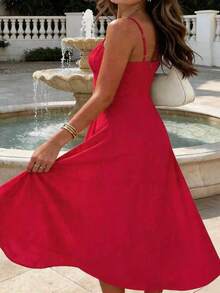 Women's Backless A-Line Holiday Casual Dress, Sexy Romantic Design Suitable For Valentine's Day Elegant Summer Red - Red - View 3