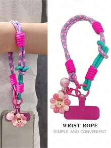 Sunflower Pendant Phone Lanyard, Couple's 2-Piece Set Short Wrist Strap, 2-In-1 Ring Hand Strap, Dual-Use Adjustable Braided Rope, Suitable For Outdoor Travel, Hiking, Unisex Smartphone Wristband Accessory, Short Rope Keychain, Smartphone Accessory Protective Case Lanyard - Multicolor - View 2