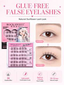 ROCK SWEET Glueless Self-Adhesive Sunflower False Lashes With Double Tips, 3 Seconds Quick Wear, Natural Curly & 3D Stereo Eye Lashes - View 3