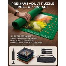 1 Set Rollable Felt Puzzle Storage Mat, Can Hold Up To 1500 Pieces, Size 46" X 26", Portable Puzzle Storage Pad With Air Tube And Drawstring Bag, Non-Slip Felt Puzzle Board, Suitable For Adults, Christmas/Halloween/Holiday Gift, Black & Green. (Accessories - Random Style/Color) (Handmade Measurement May Vary Slightly) - Multicolor - View 2
