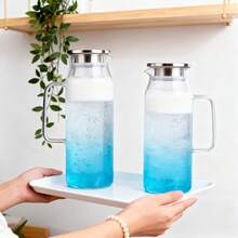 1pc Glass Water Pitcher 1000ml/1200ml/1500ml/2000ml (With Lid And Handle), Suitable For Refrigerator, Iced Tea And Coffee Pot Beverage Dispenser; Heat-Resistant Borosilicate Glass Material, Suitable For Cold And Hot Drinks And Milk Container. - Multicolor - View 7