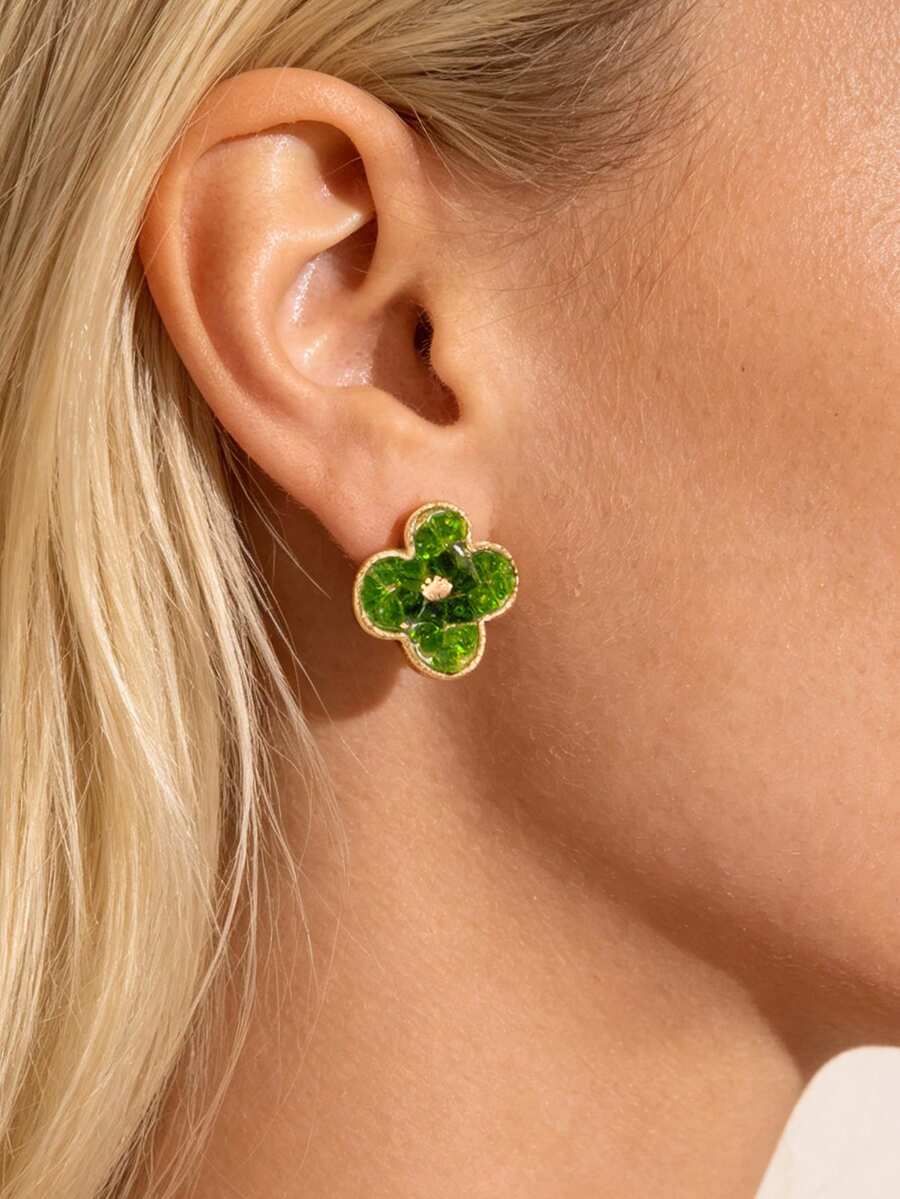 1 Pair New Ethereal Green Flower Stud Earrings, Niche Minimalist ...